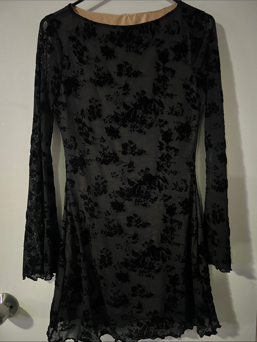 Black Floral Velvet Burnout Long Sleeve Dress